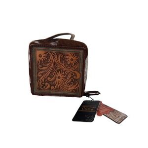 American Darling Jewelry Case Womens Brown Cowhide Hand Carved Leather Floral